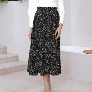 Womens Black & White Polka Dot Midi-Skirt | X-Small